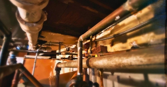 old galvanized pipes in a Basement Ceiling